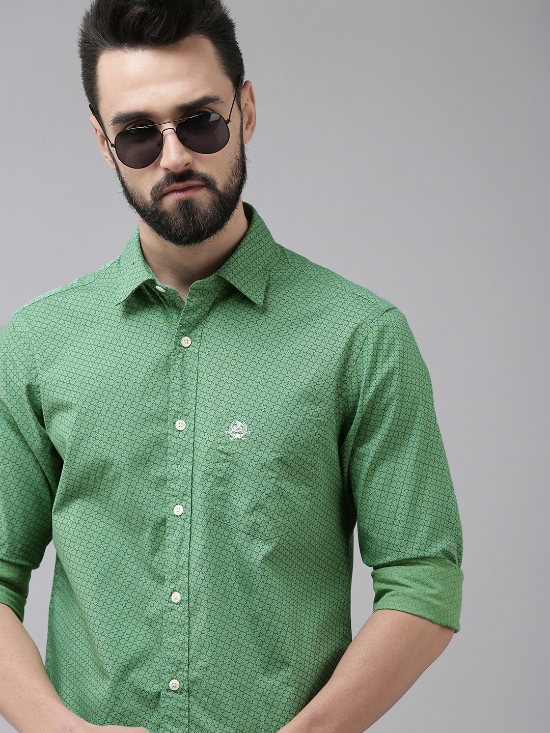 

U S Polo Assn Men Green Tailored Fit Geometric Printed Pure Cotton Casual Shirt