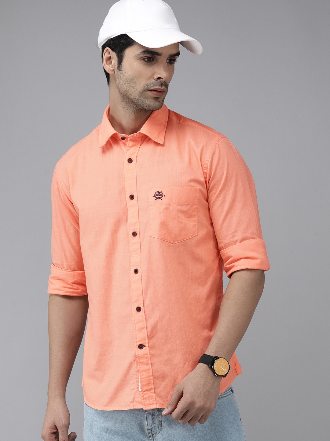 

U S Polo Assn Men Orange Solid Slim Fit Pure Cotton Casual Shirt