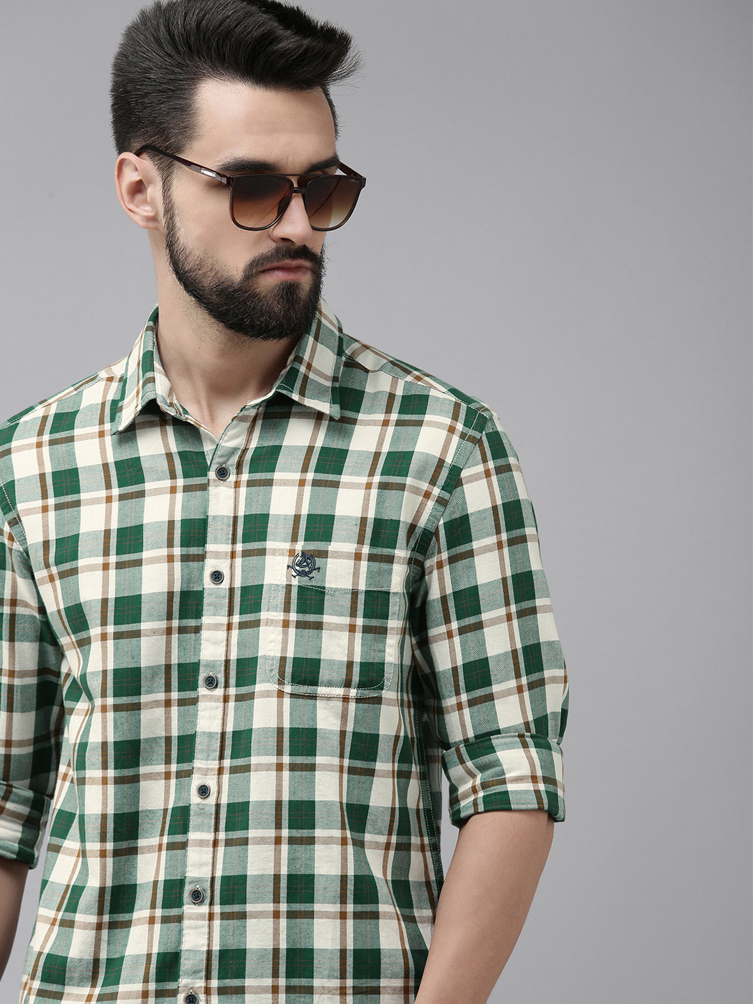 

U.S. Polo Assn. Denim Co. Men Green Slim Fit Tartan Checks Checked Pure Cotton Casual Shirt