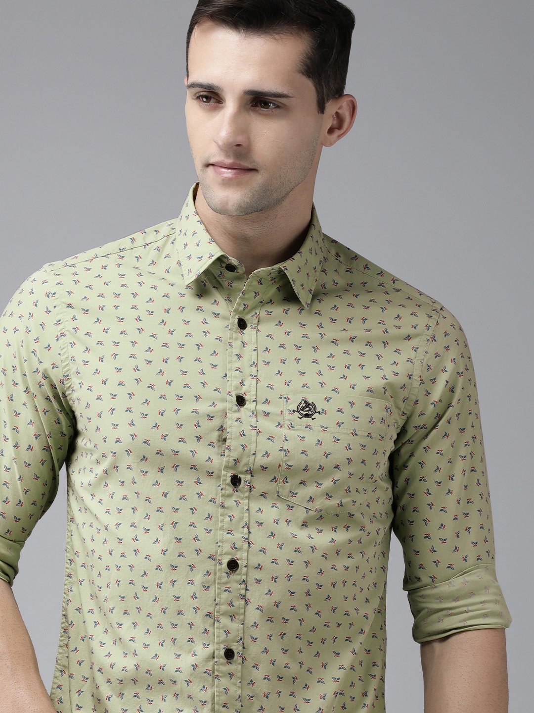 

U S Polo Assn Men Olive Green & Brown Tailored Fit Printed Pure Cotton Casual Shirt