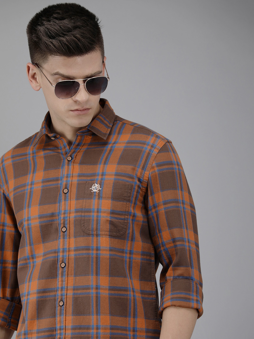 

U S Polo Assn Denim Co Men Brown & Blue Checked Pure Cotton Casual Shirt