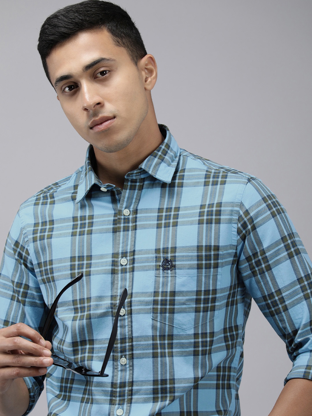 

U S Polo Assn Slim Fit Checked Pure Cotton Casual Shirt, Blue