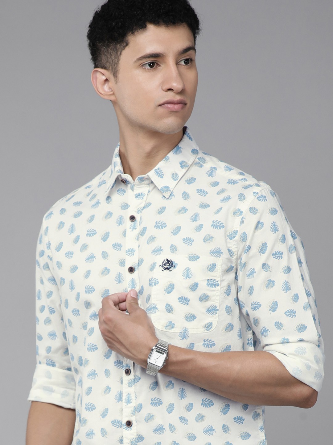

U.S. Polo Assn. Denim Co. Men White Slim Fit Printed Casual Shirt