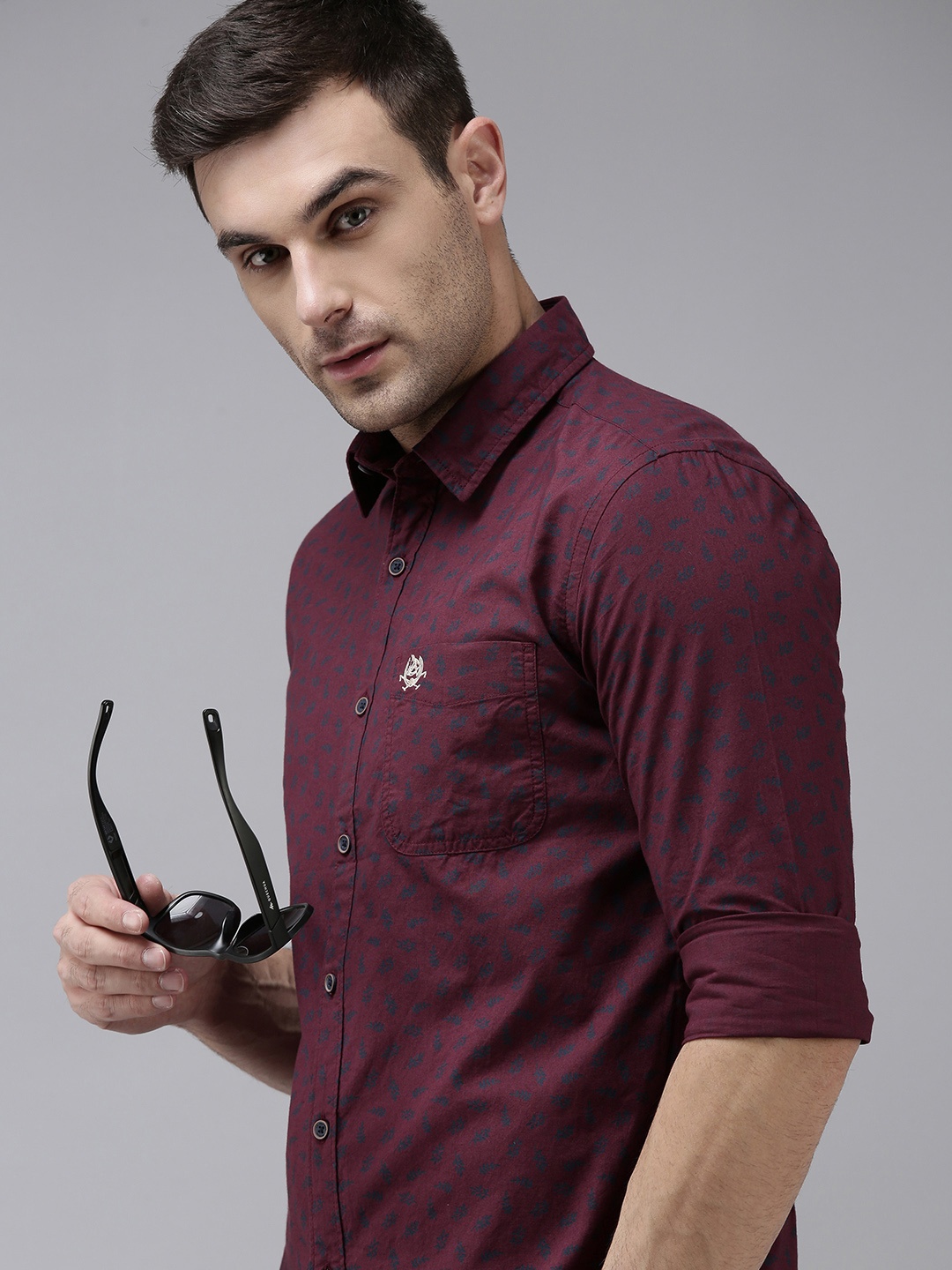 

U.S. Polo Assn. Denim Co. Men Maroon Slim Fit Printed Pure Cotton Casual Shirt
