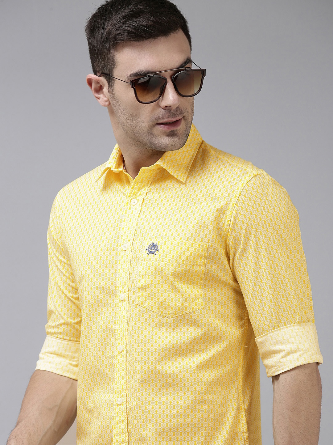 

U S Polo Assn Men Yellow Slim Fit Printed Pure Cotton Casual Shirt