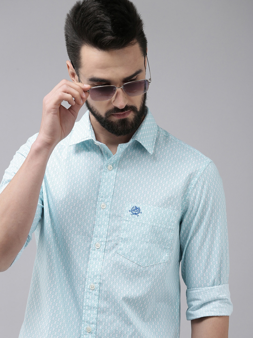 

U S Polo Assn Men Blue Slim Fit Printed Pure Cotton Casual Shirt
