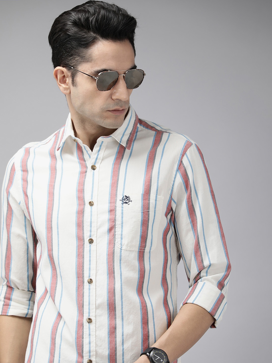 

U.S. Polo Assn. Denim Co. Denim Co Men Multicoloured Multi Stripes Slim Fit Pure Cotton Casual Shirt