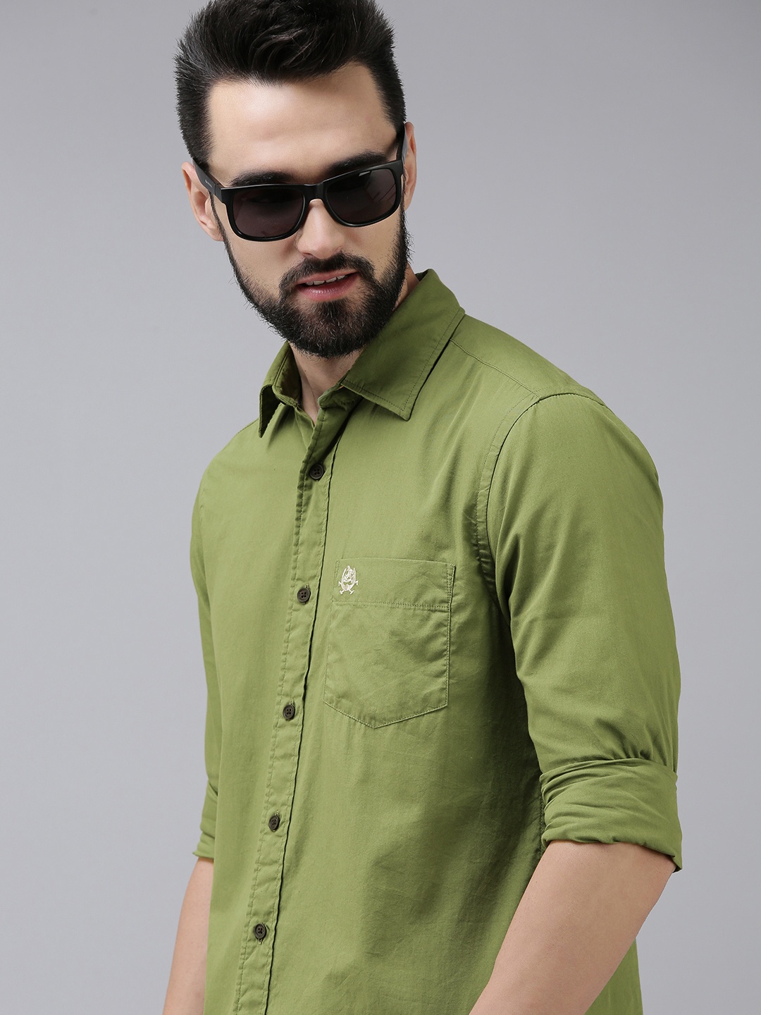 

U.S. Polo Assn. Men Olive Green Solid Tailored Fit Pure Cotton Casual Shirt