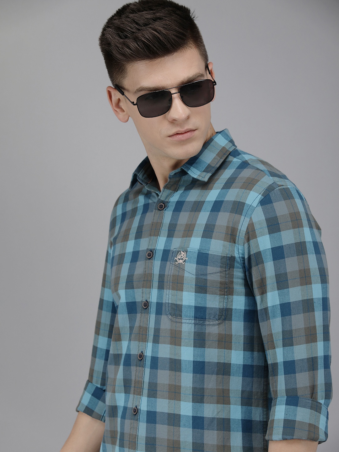 

U S Polo Assn Denim Co Men Blue & Olive Green Checked Pure Cotton Casual Shirt