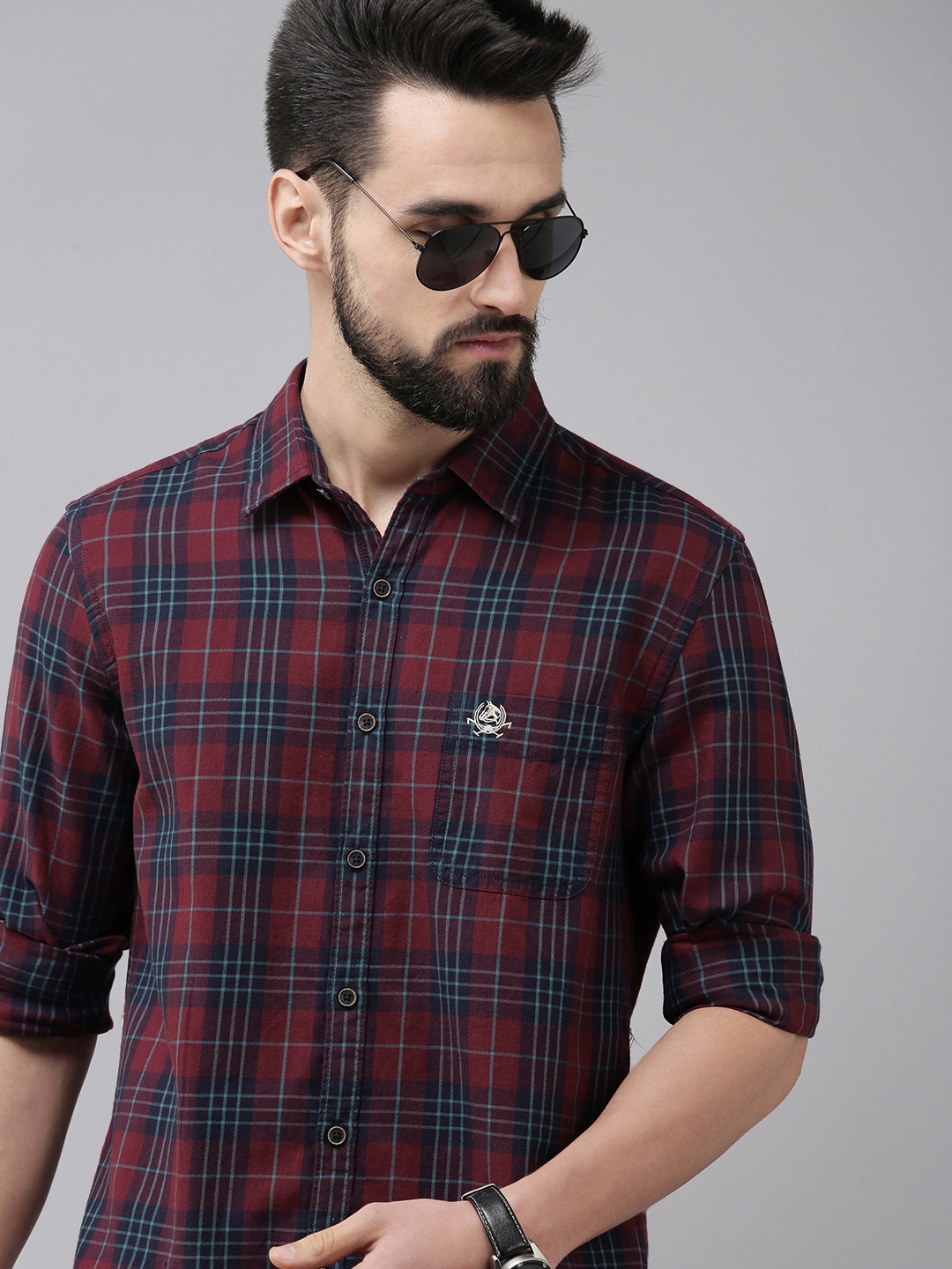 

U.S. Polo Assn. Denim Co. Men Maroon Slim Fit Checked Pure Cotton Casual Shirt