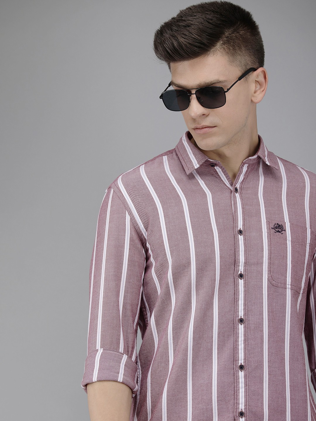 

U S Polo Assn Denim Co Men Mauve & White Striped Pure Cotton Casual Shirt