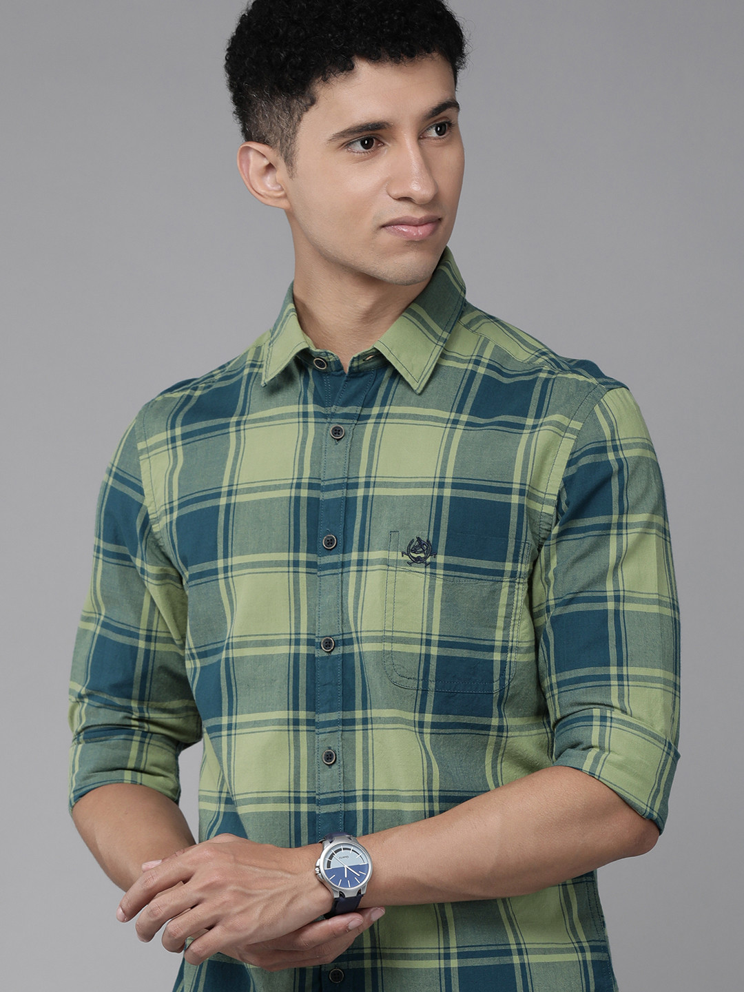 

U.S. Polo Assn. Denim Co. Men Green Slim Fit Checked Pure Cotton Casual Shirt