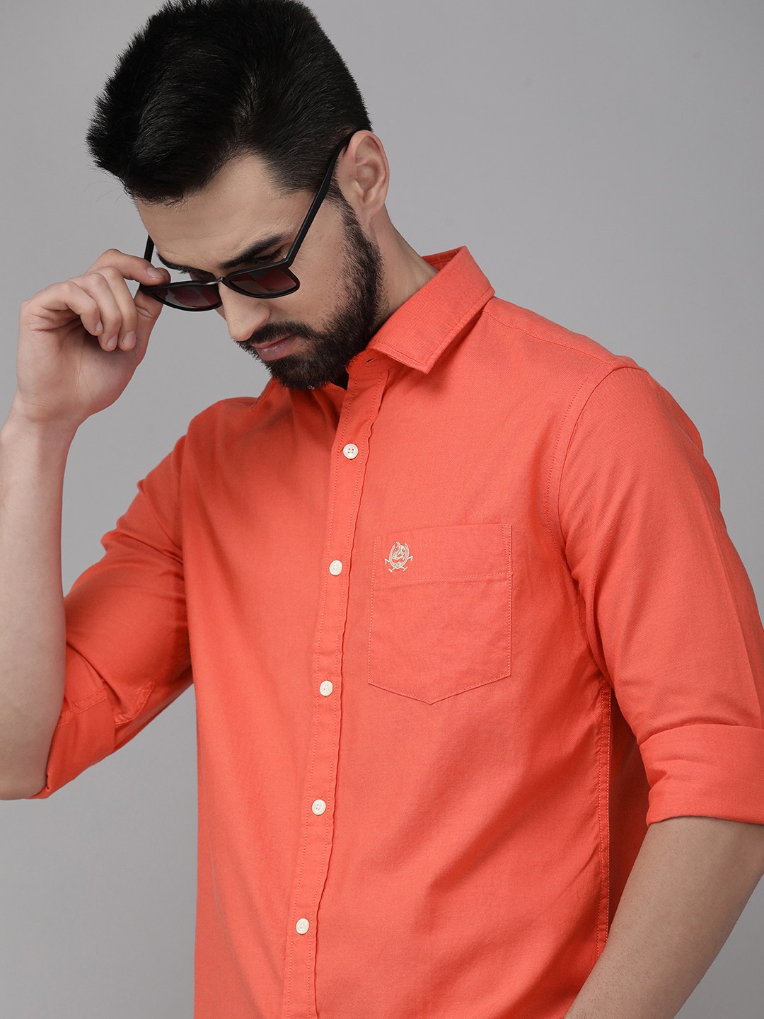 

U S Polo Assn Men Coral Pink Tailored Fit Casual Pure Cotton Shirt