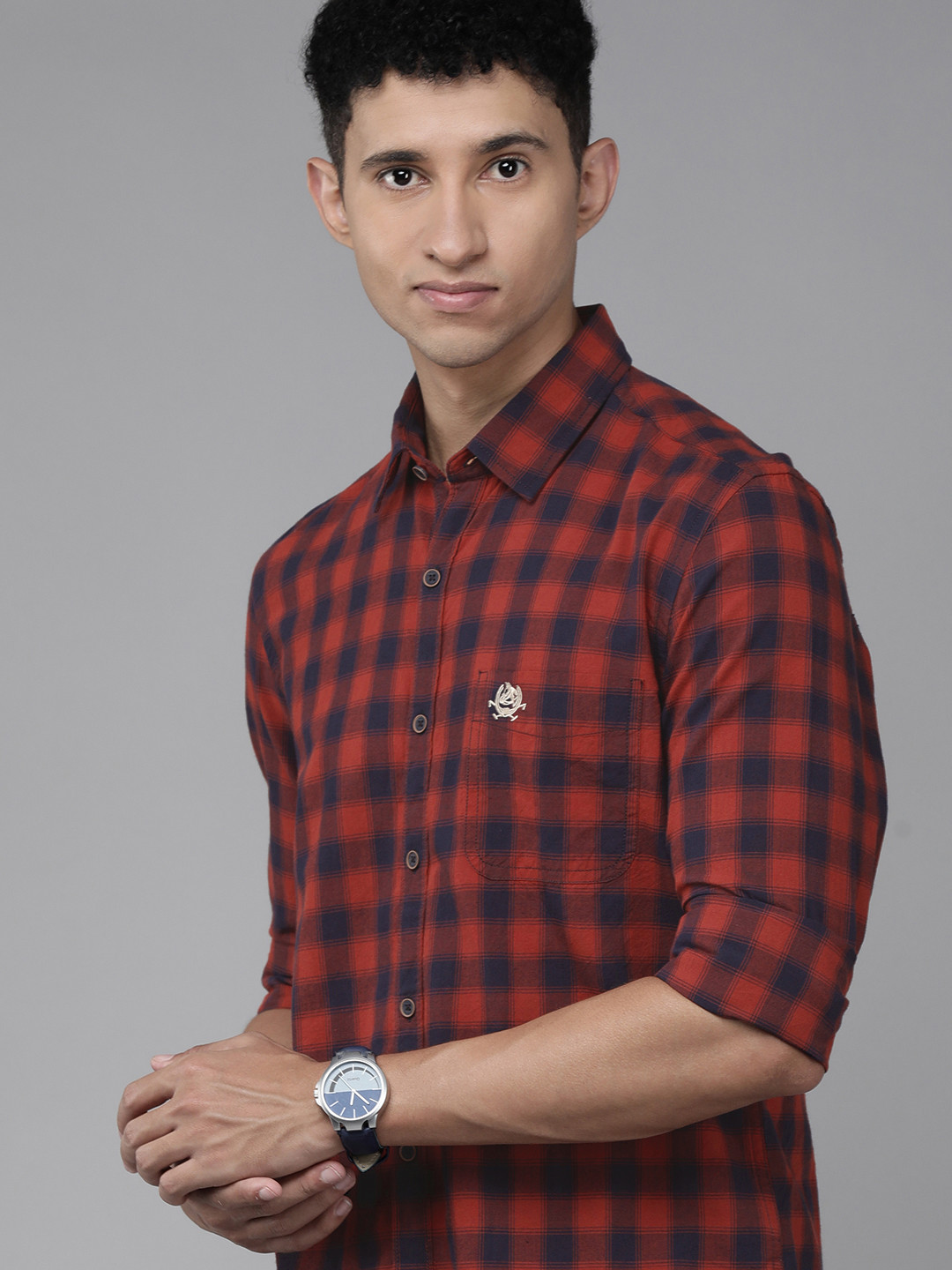

U.S. Polo Assn. Denim Co. Men Brown Slim Fit Checked Pure Cotton Casual Shirt