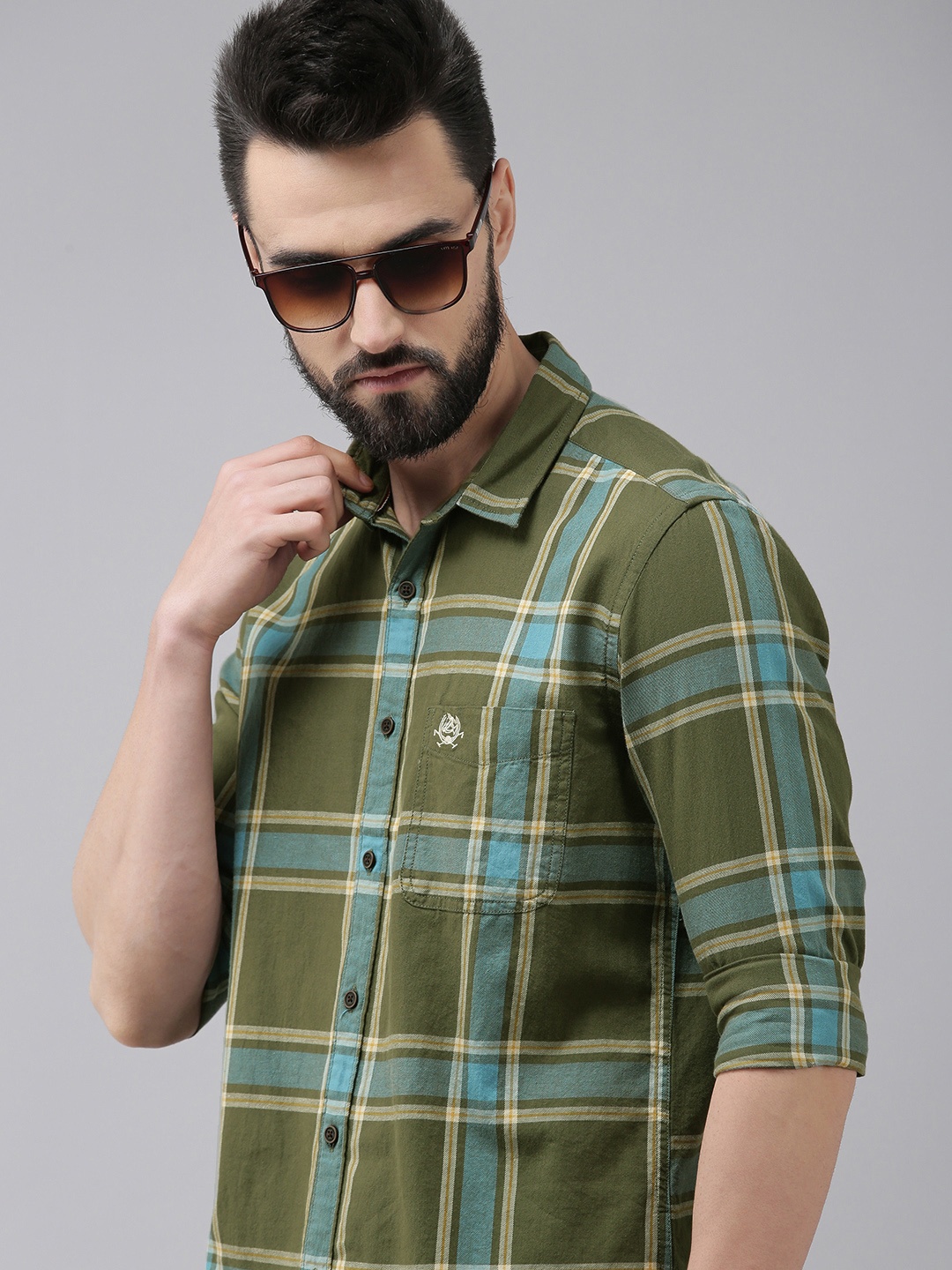 

U.S. Polo Assn. Denim Co. Men Green Slim Fit Checked Pure Cotton Casual Shirt