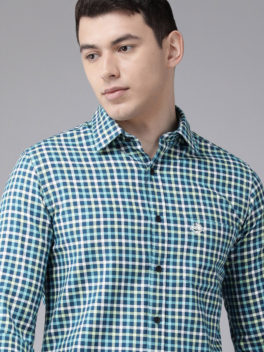 

U.S. Polo Assn. Men Navy Blue Tailored Fit Checked Pure Cotton Casual Shirt