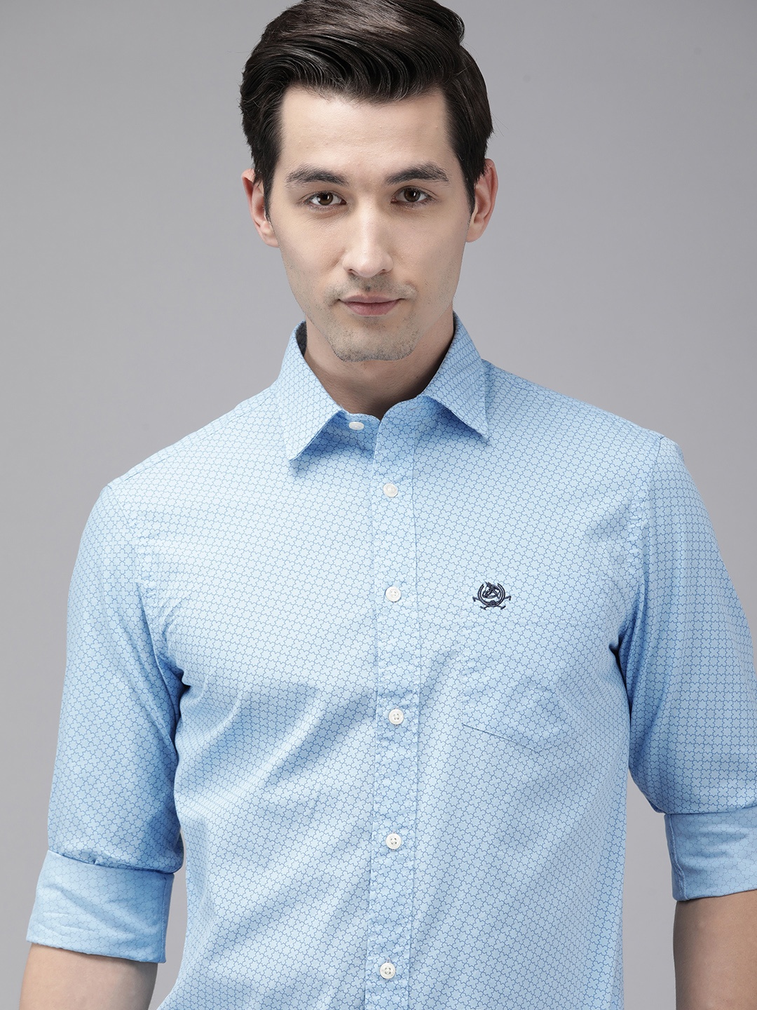 

U S Polo Assn Men Blue Tailored Fit Printed Pure Cotton Casual Shirt