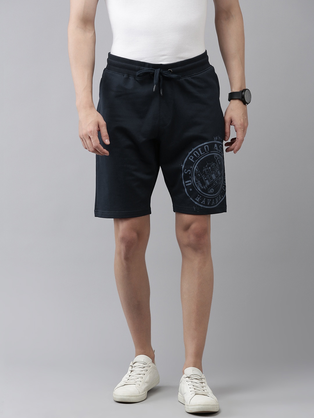 

U.S. Polo Assn. Denim Co. Men Mid-Rise Typography Printed Shorts, Navy blue