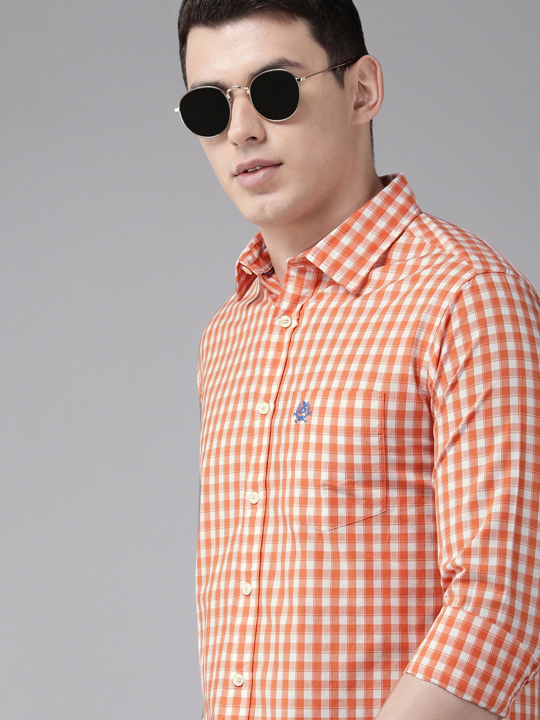 

U.S. Polo Assn. Men Orange Tailored Fit Checked Pure Cotton Casual Shirt