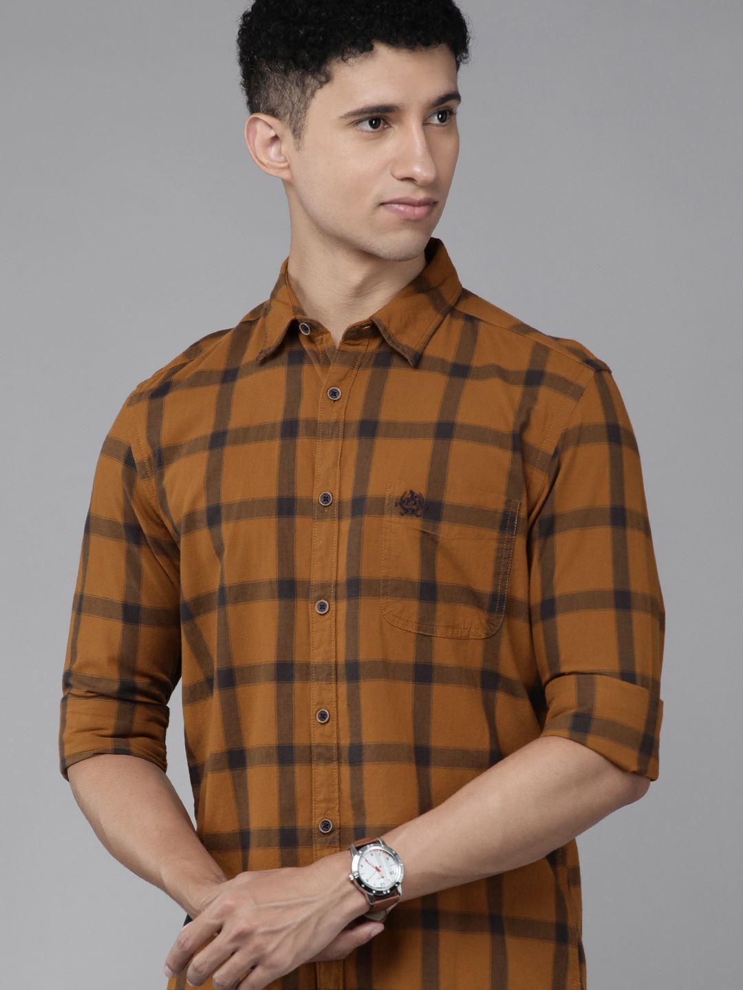 

U.S. Polo Assn. Denim Co. Men Brown Slim Fit Checked Pure Cotton Casual Shirt