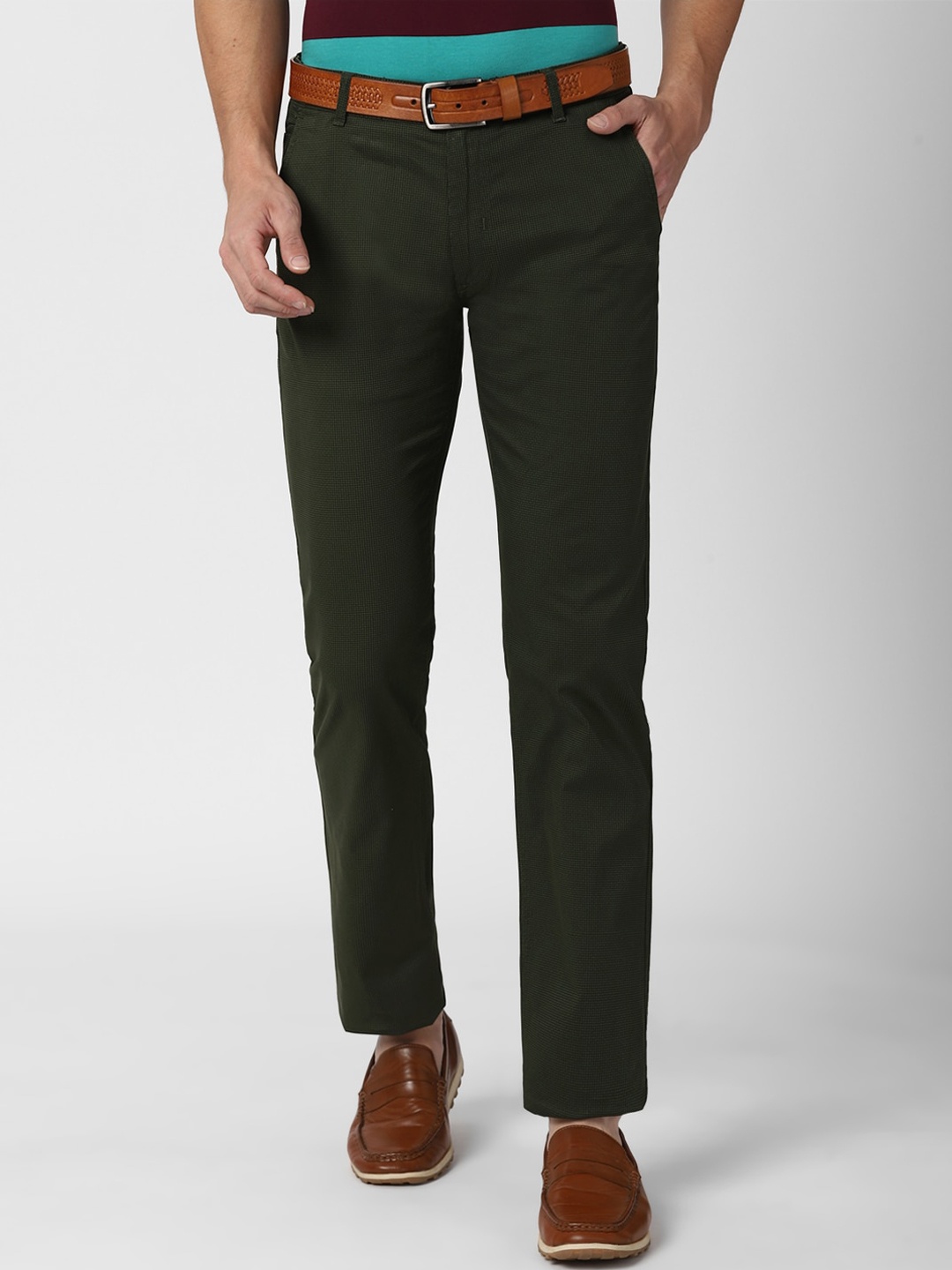 

Peter England Casuals Men Olive Green Slim Fit Trousers