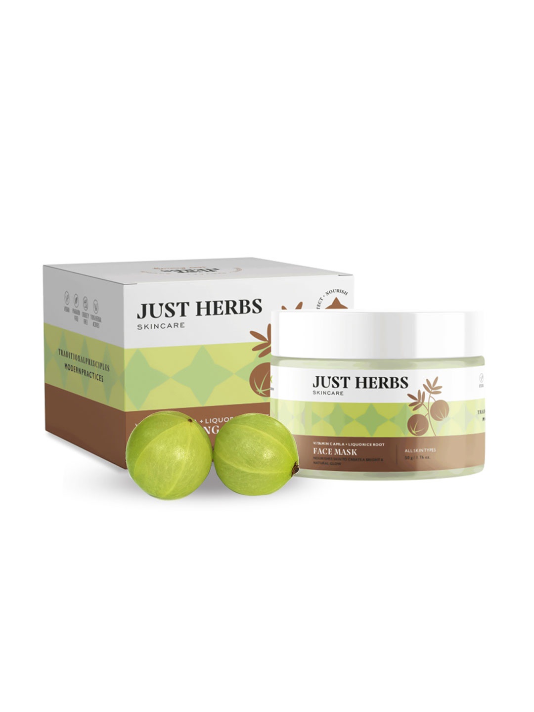 

Just Herbs Vitamin C Clay Mask With Amla For Tan Removal & Skin Brightening 50 g, Green