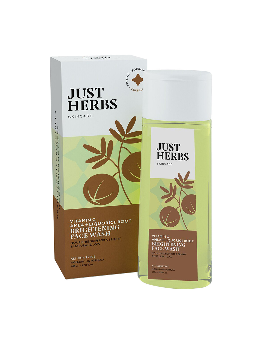 

Just Herbs Skin Brightening Vitamin-C Facewash with Amla & Neem For Pore Cleansing 100ml, Green