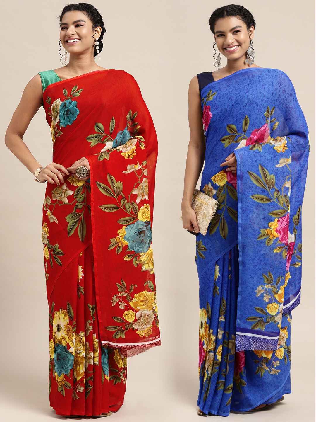 

KALINI Pack of 2 Floral Printed Saree, Red
