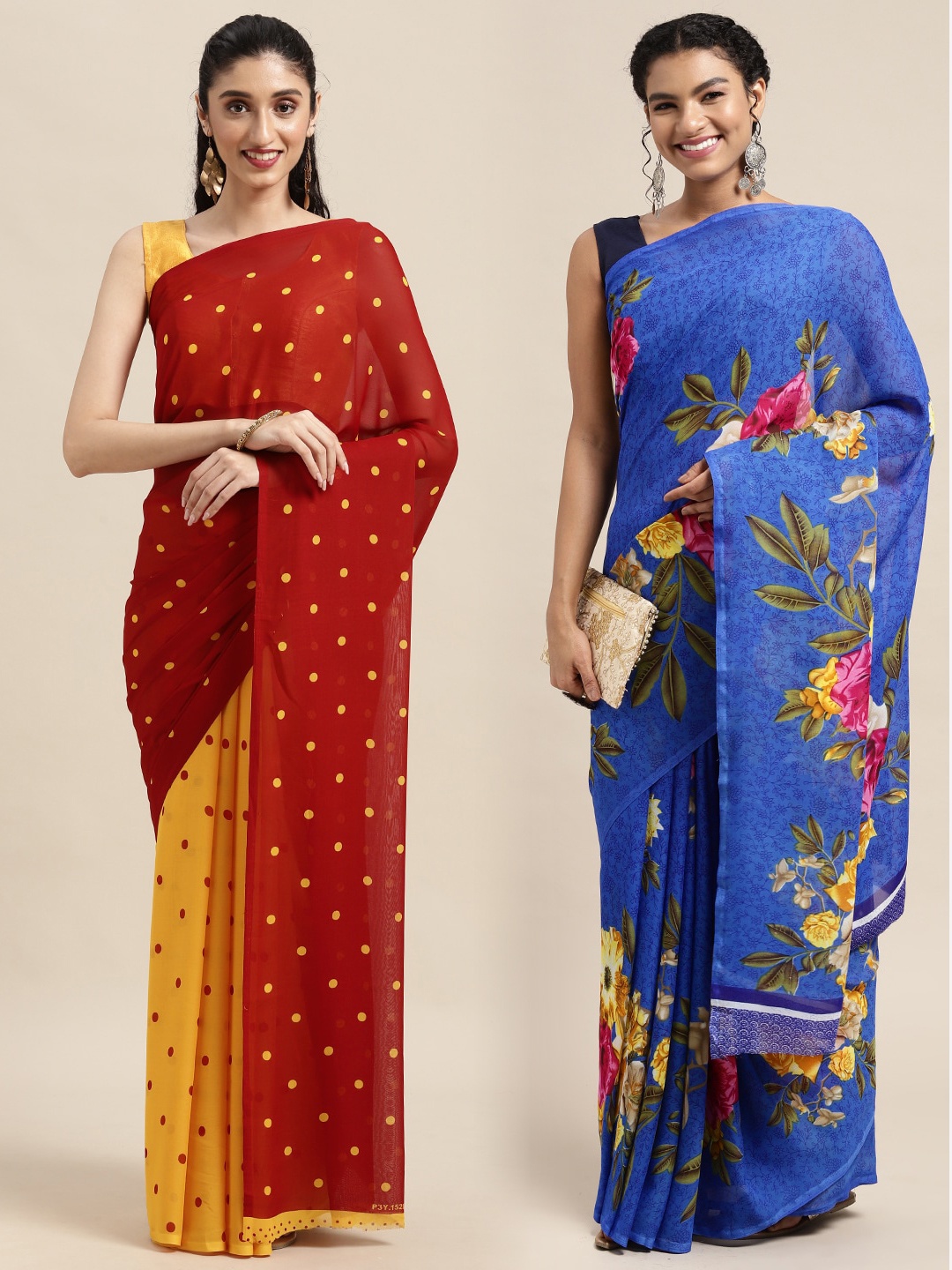 

KALINI Pack of 2 Floral Printed Saree, Red
