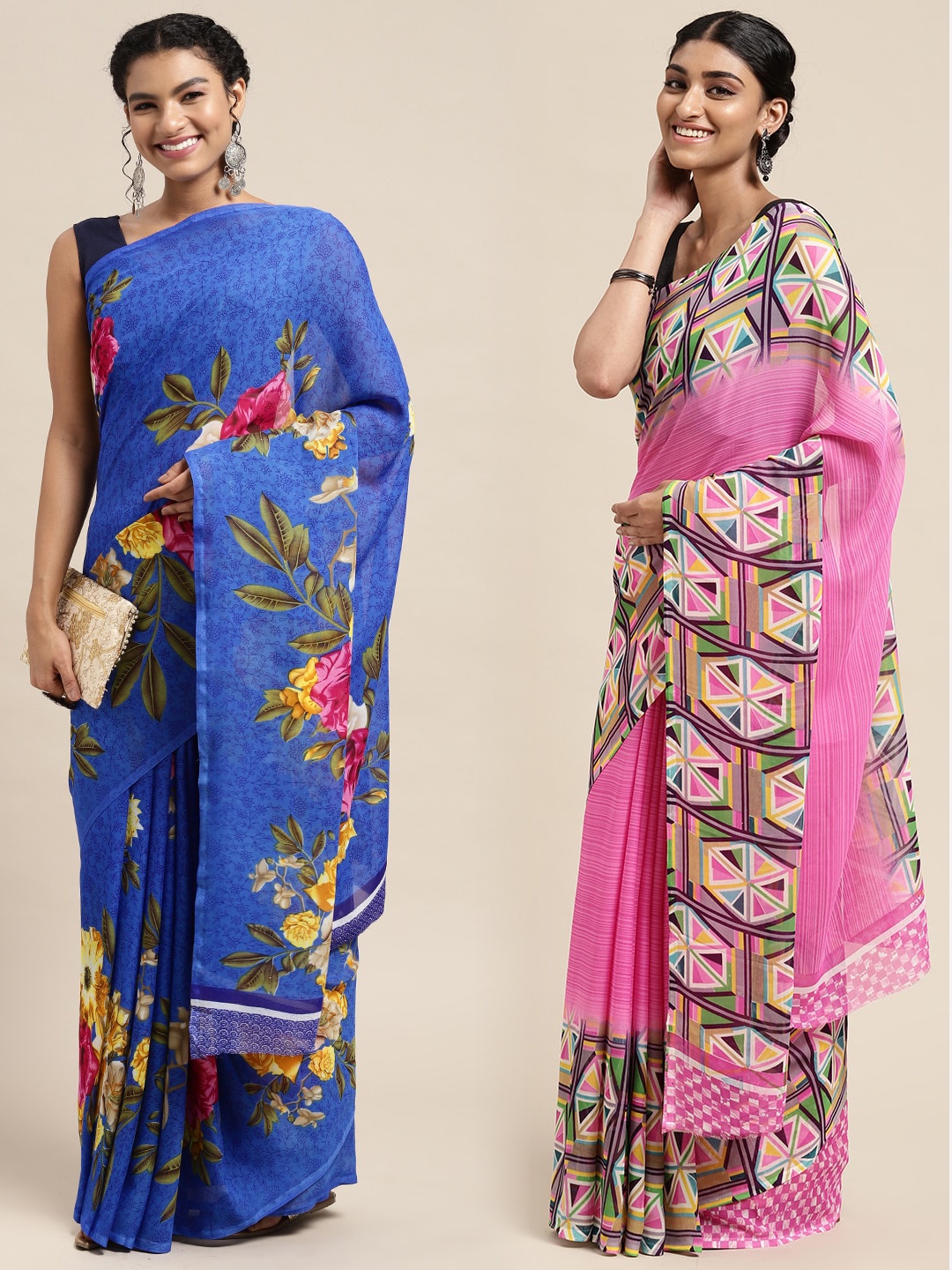 

KALINI Pack of 2 Floral Printed Saree, Blue