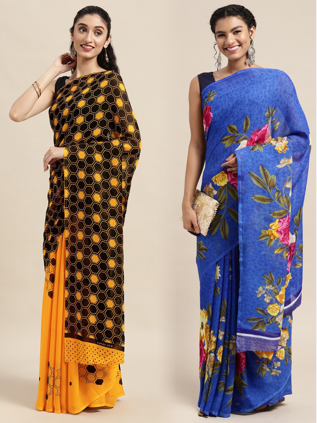 

KALINI Women Pack Of 2 Printed Sarees, Black