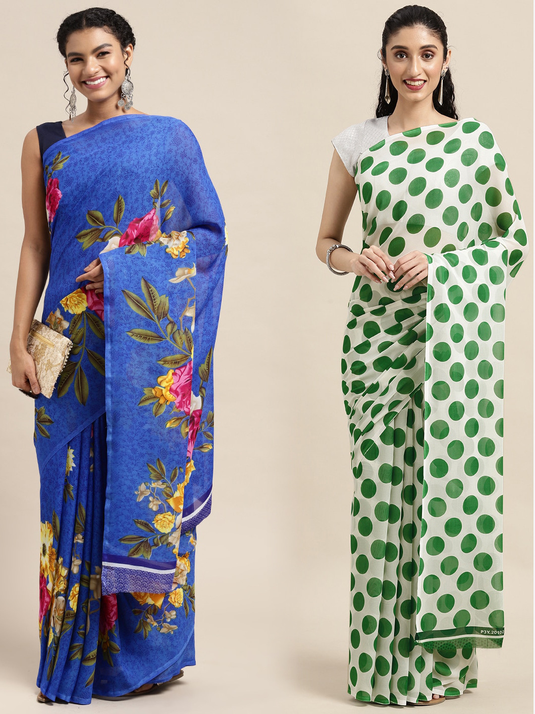 

KALINI Pack Of 2 Blue & Green Floral Saree