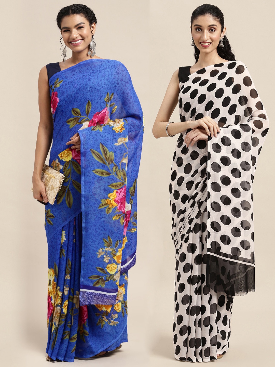 

KALINI Pack of 2 Floral Printed Saree, Blue