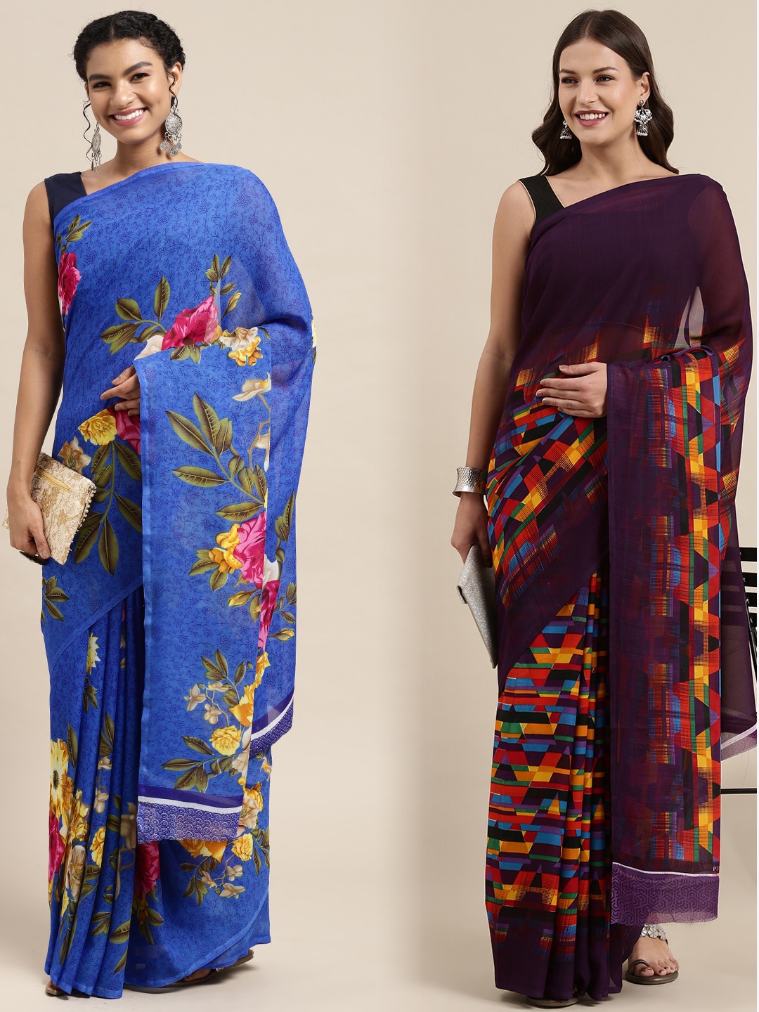 

KALINI Women Pack Of 2 Printed Sarees, Blue