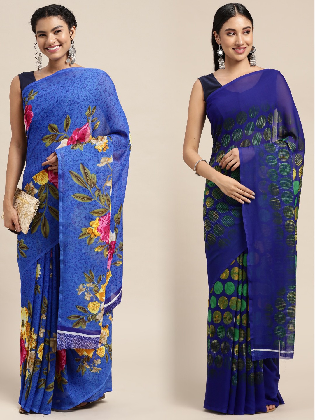 

KALINI Pack of 2 Floral Printed Saree, Blue