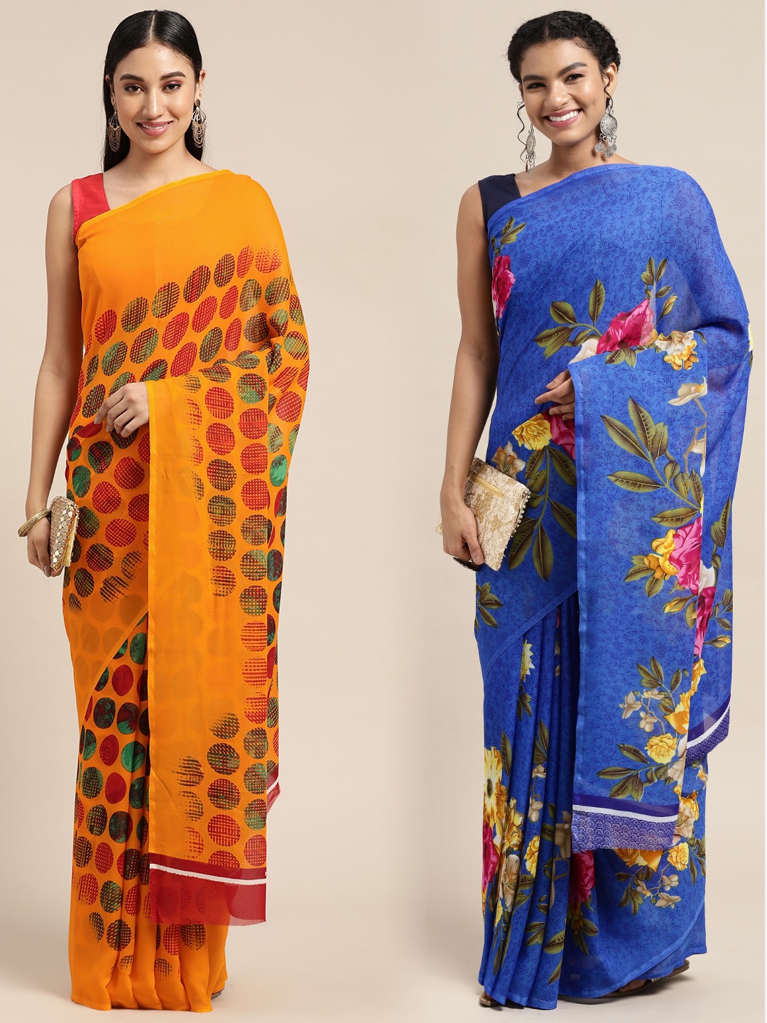 

KALINI Pack Of 2 Yellow & Blue Floral Saree
