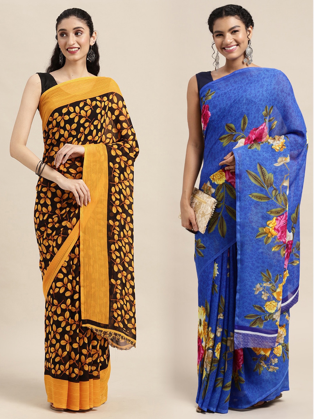 

KALINI Women Pack Of 2 Printed Sarees, Black