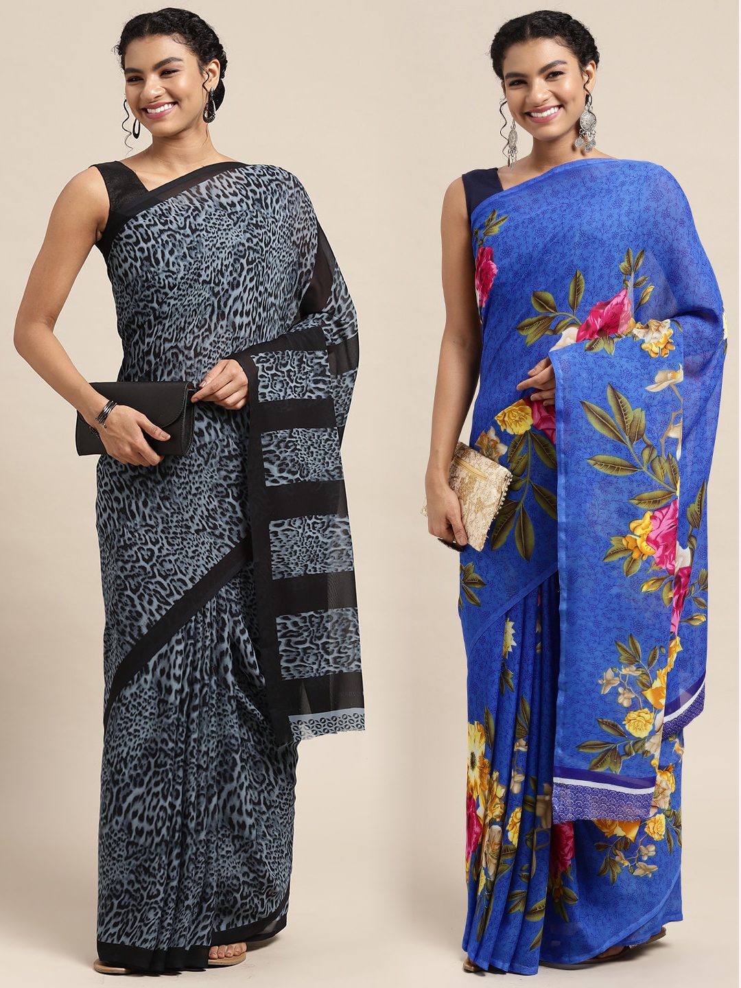 

KALINI Women Pack Of 2 Printed Sarees, Black
