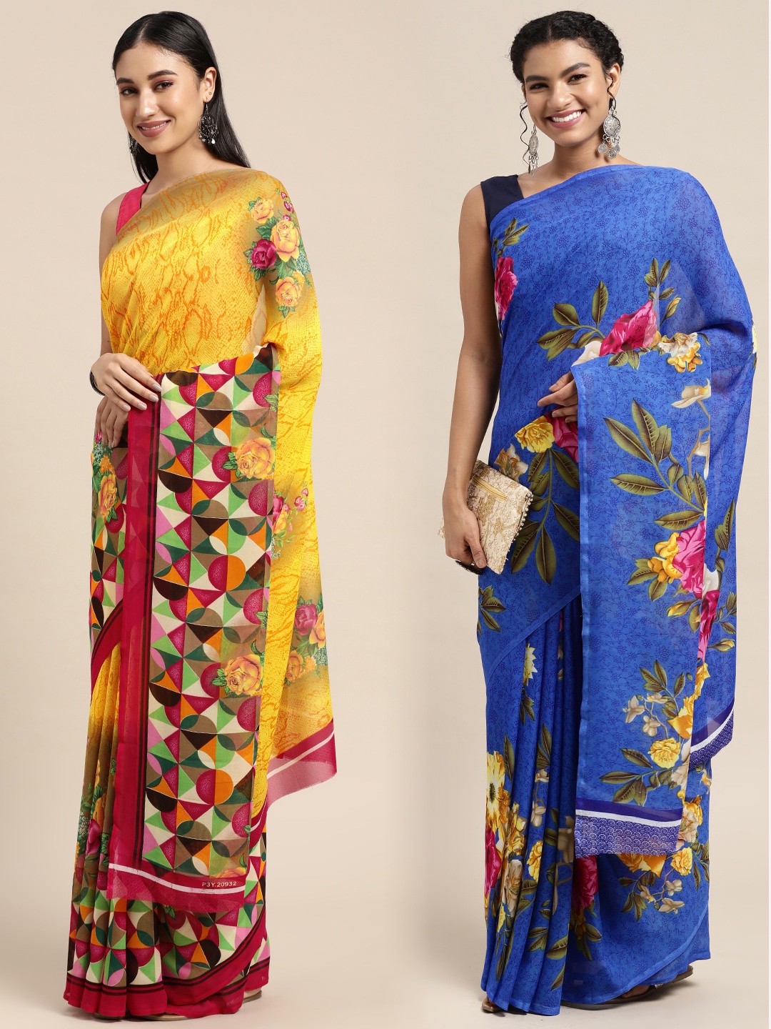 

KALINI Pack of 2 Floral Printed Saree, Yellow