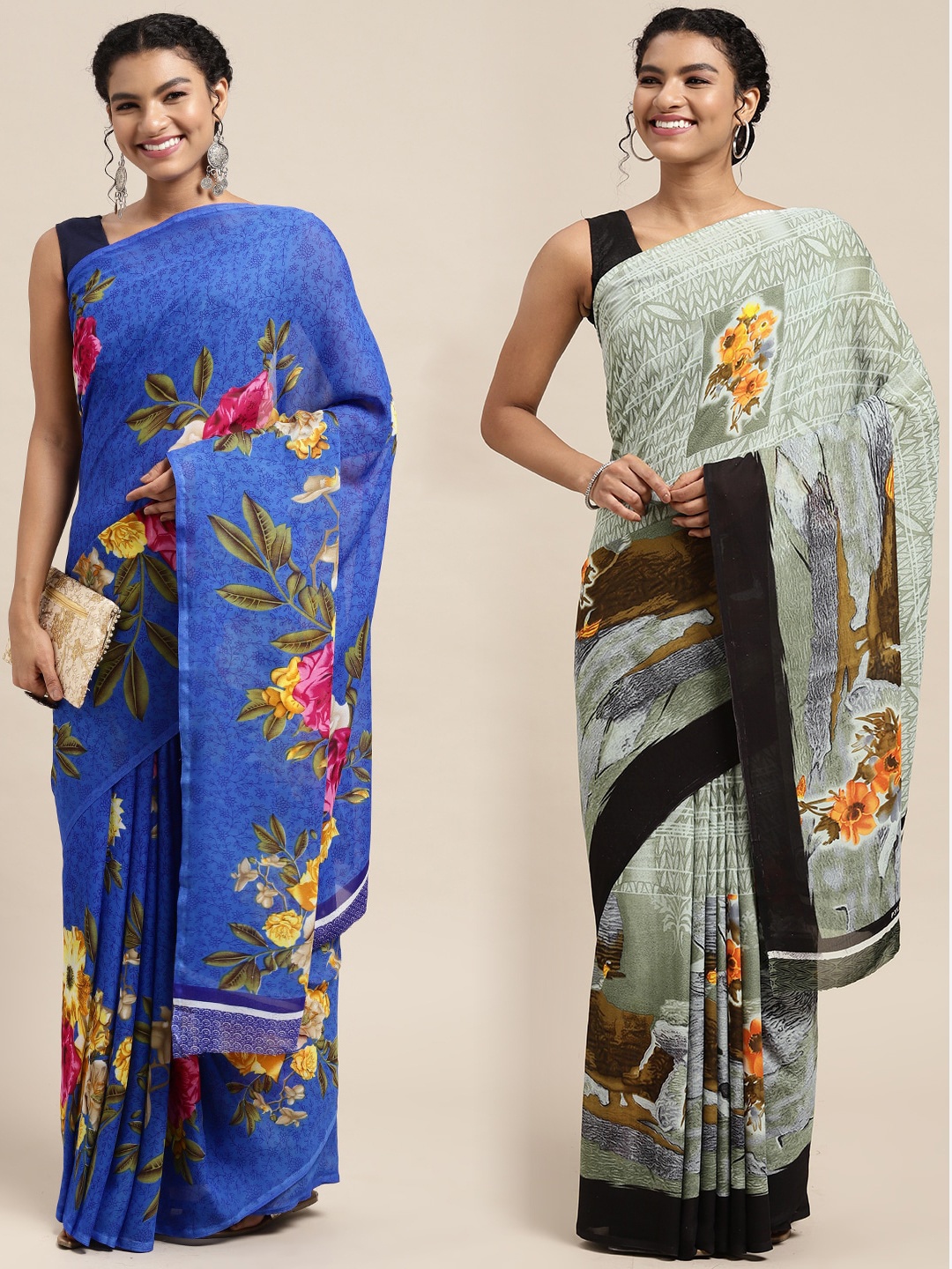 

KALINI Women Pack Of 2 Printed Sarees, Blue