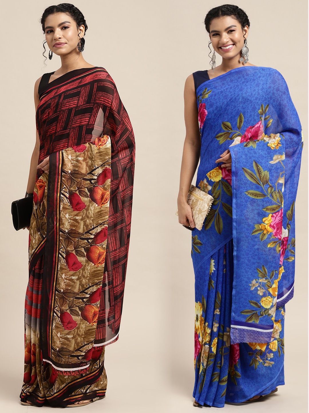 

KALINI Women Pack Of 2 Printed Sarees, Black
