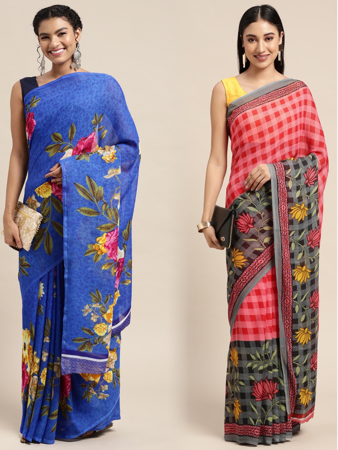 

KALINI Pack of 2 Floral Printed Saree, Blue