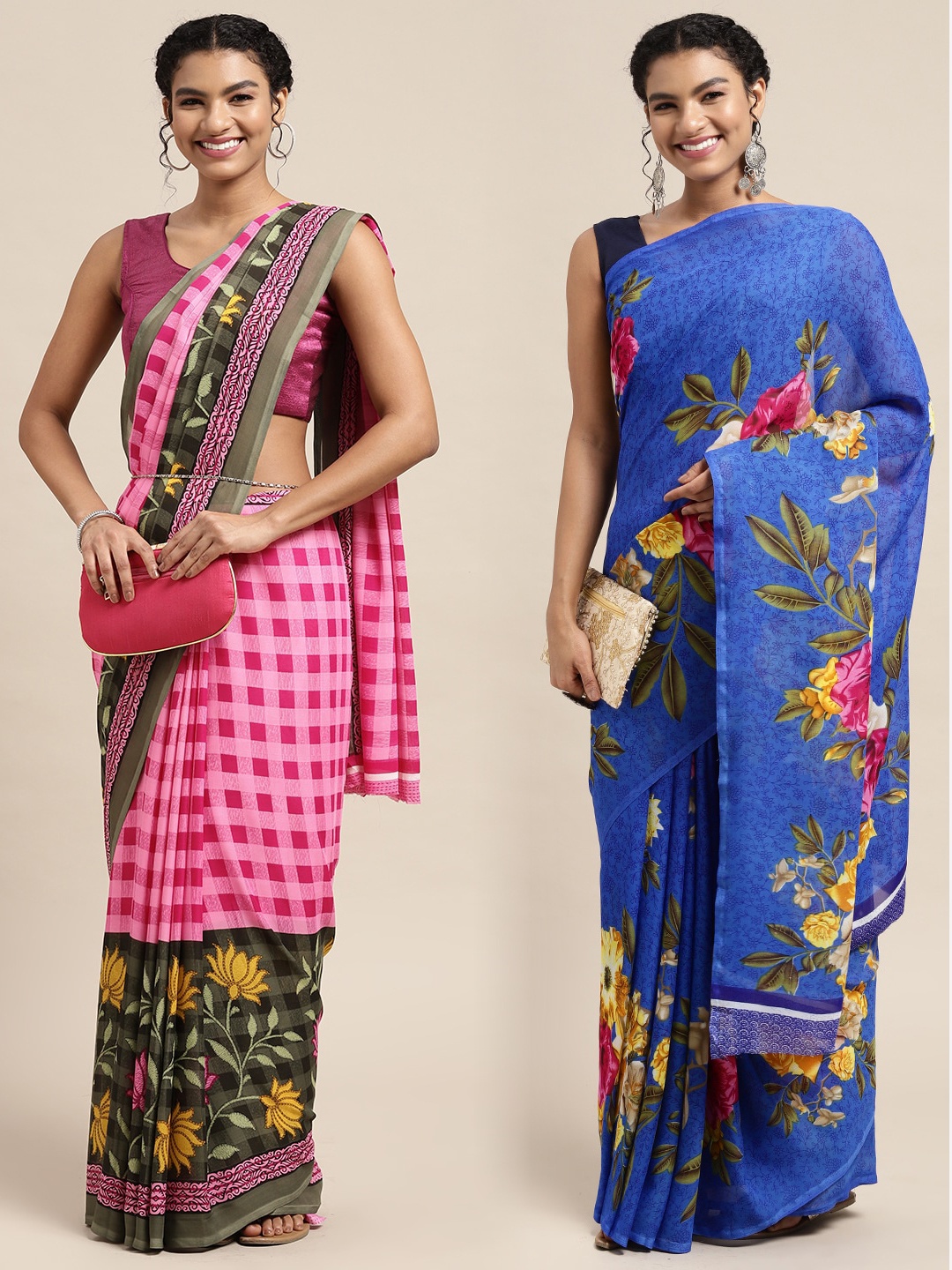 

KALINI Women Pack Of 2 Printed Sarees, Pink