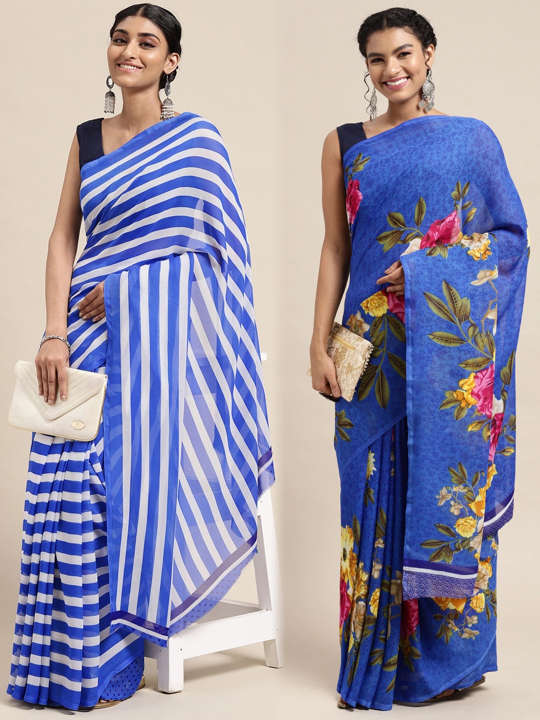 

KALINI Pack of 2 Floral Printed Saree, White