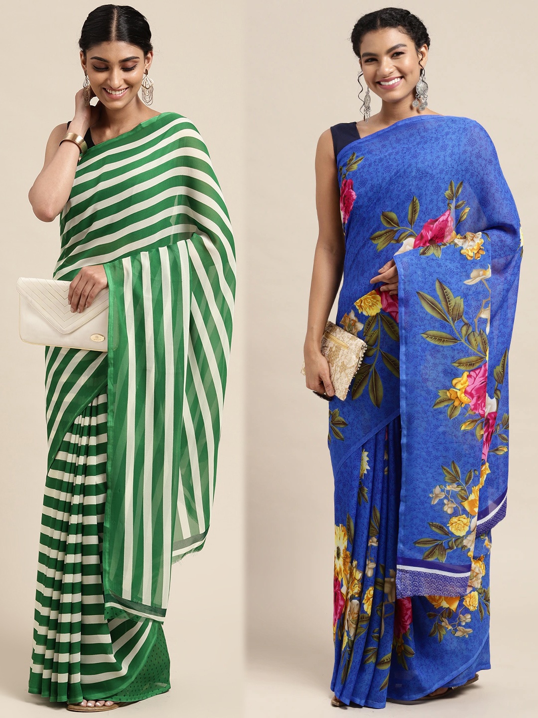 

KALINI Women Pack Of 2 Printed Sarees, White