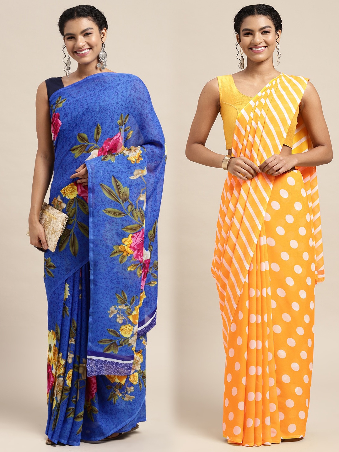 

KALINI Pack of 2 Floral Printed Saree, Yellow