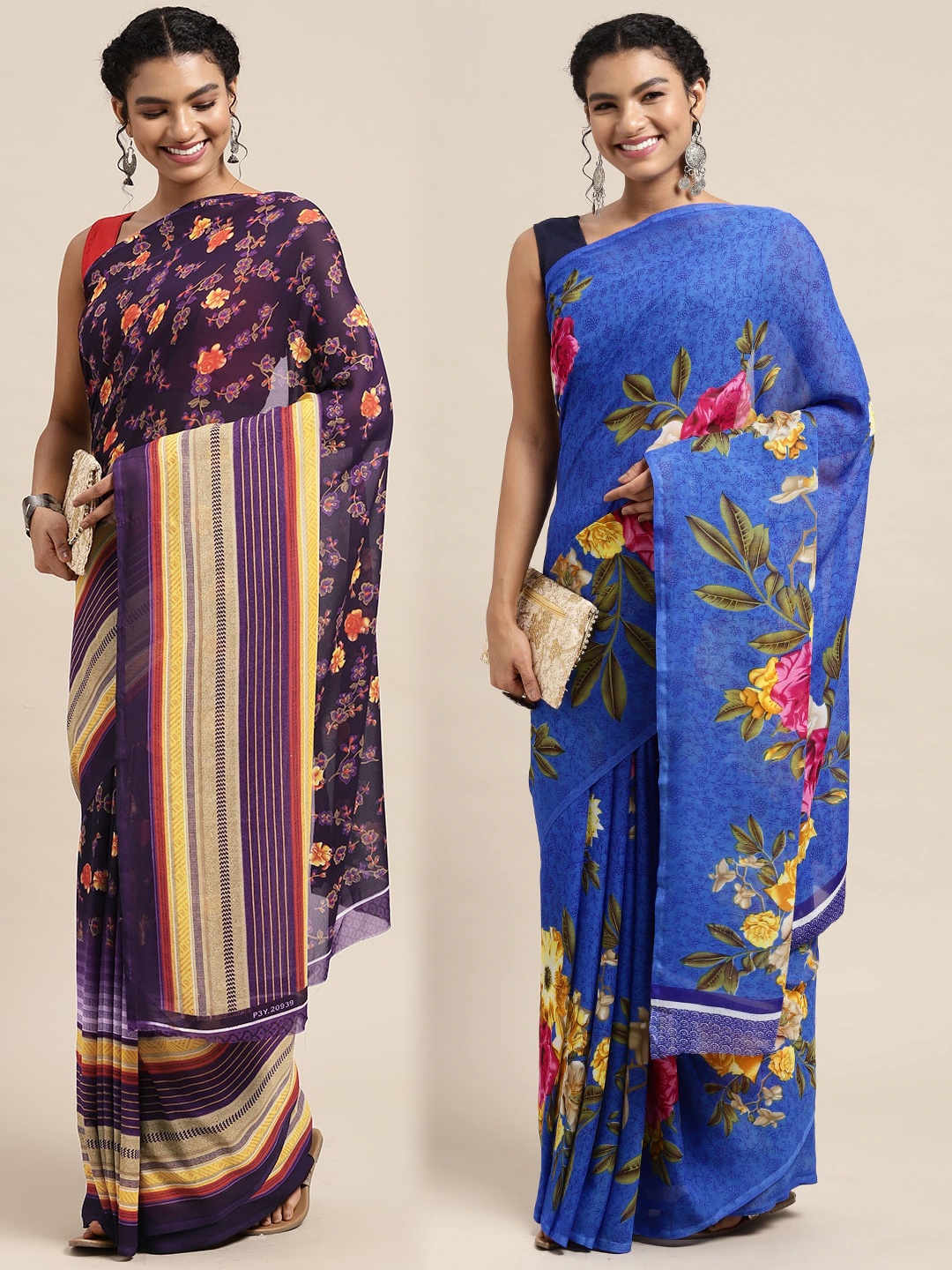 

KALINI Pack of 2 Floral Printed Saree, Purple