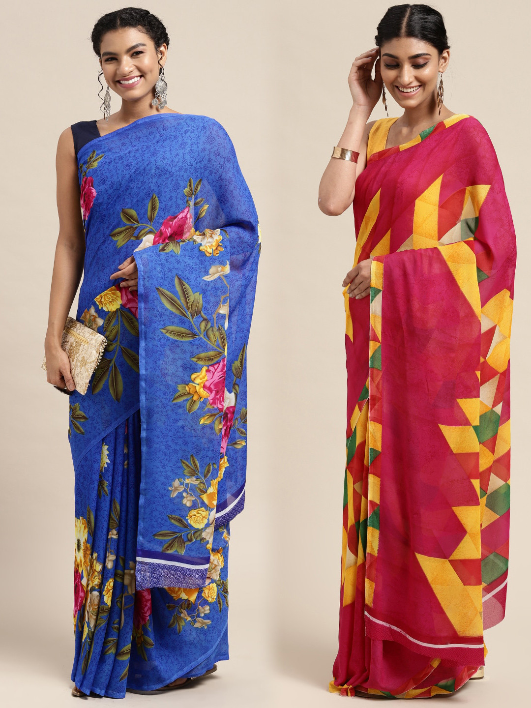 

KALINI Pack of 2 Floral Printed Saree, Blue