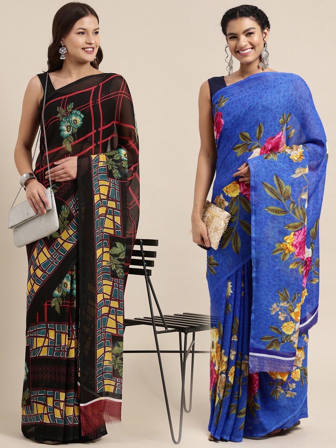

KALINI Pack of 2 Printed Sarees, Blue
