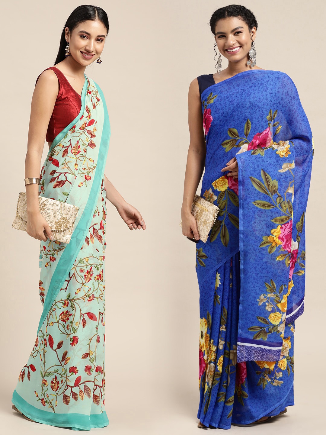 

KALINI Pack of 2 Printed Sarees, Blue